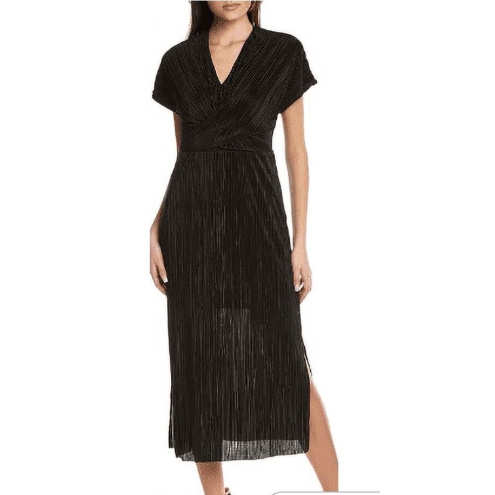 Anne Klein Black Twist Babydoll Front‎ Plisse Pleated Maxi Dress Whimsigoth